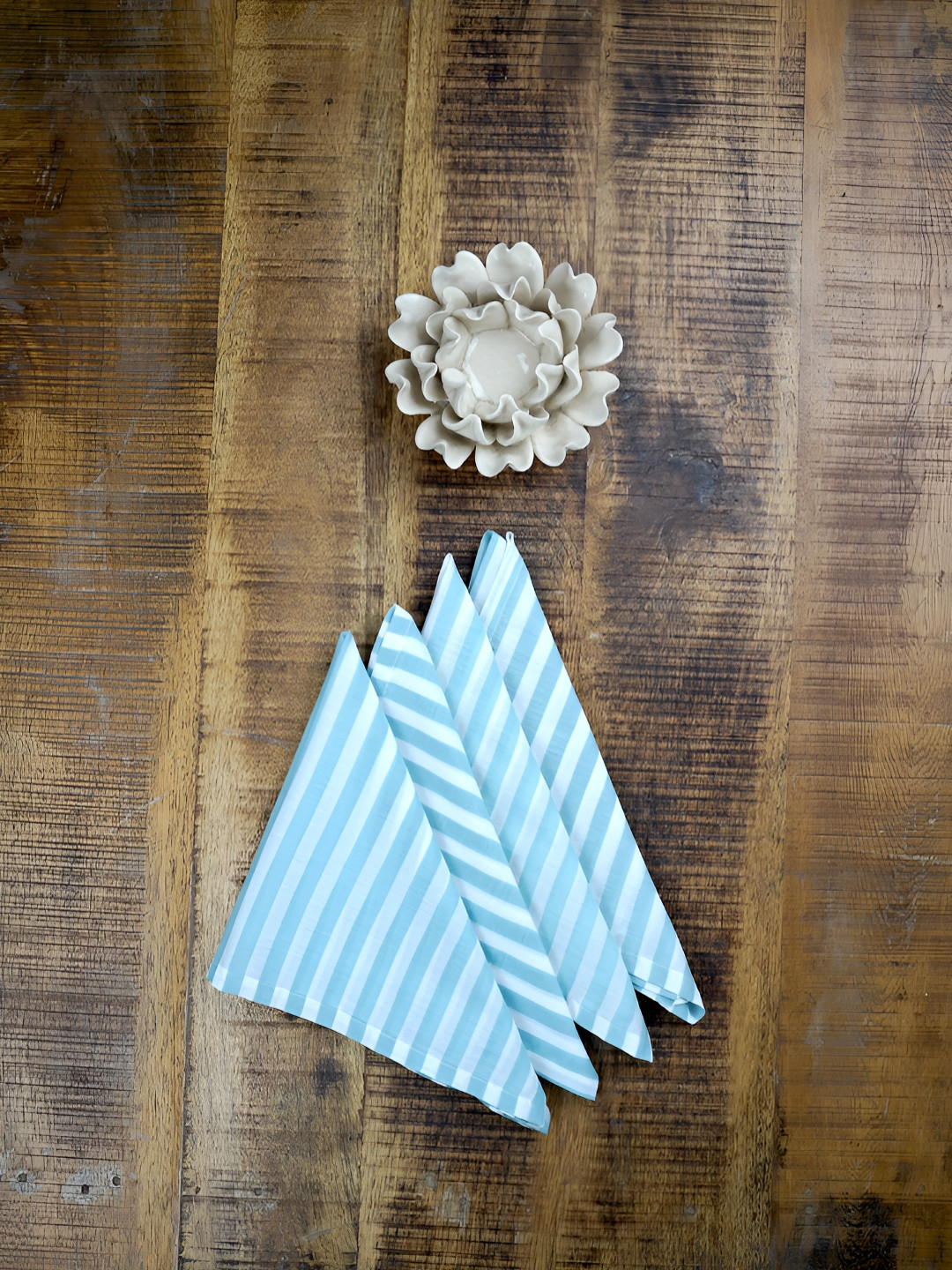 Ratan Cart Blue & White 4 Pieces Striped Pure Cotton Table Napkins