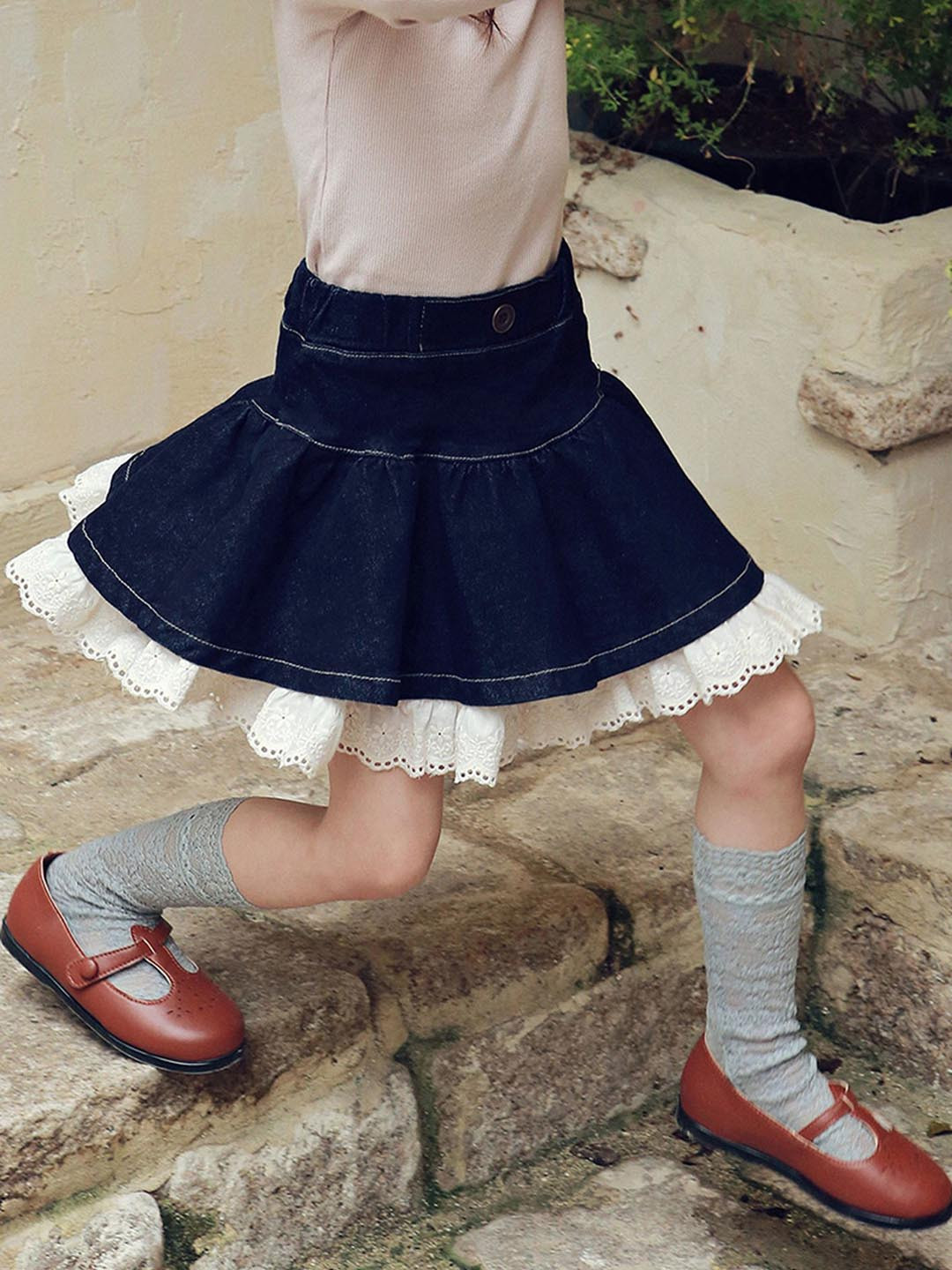 LULU & SKY Infant Girls Lace Hem Layered Flared Mini Skirt