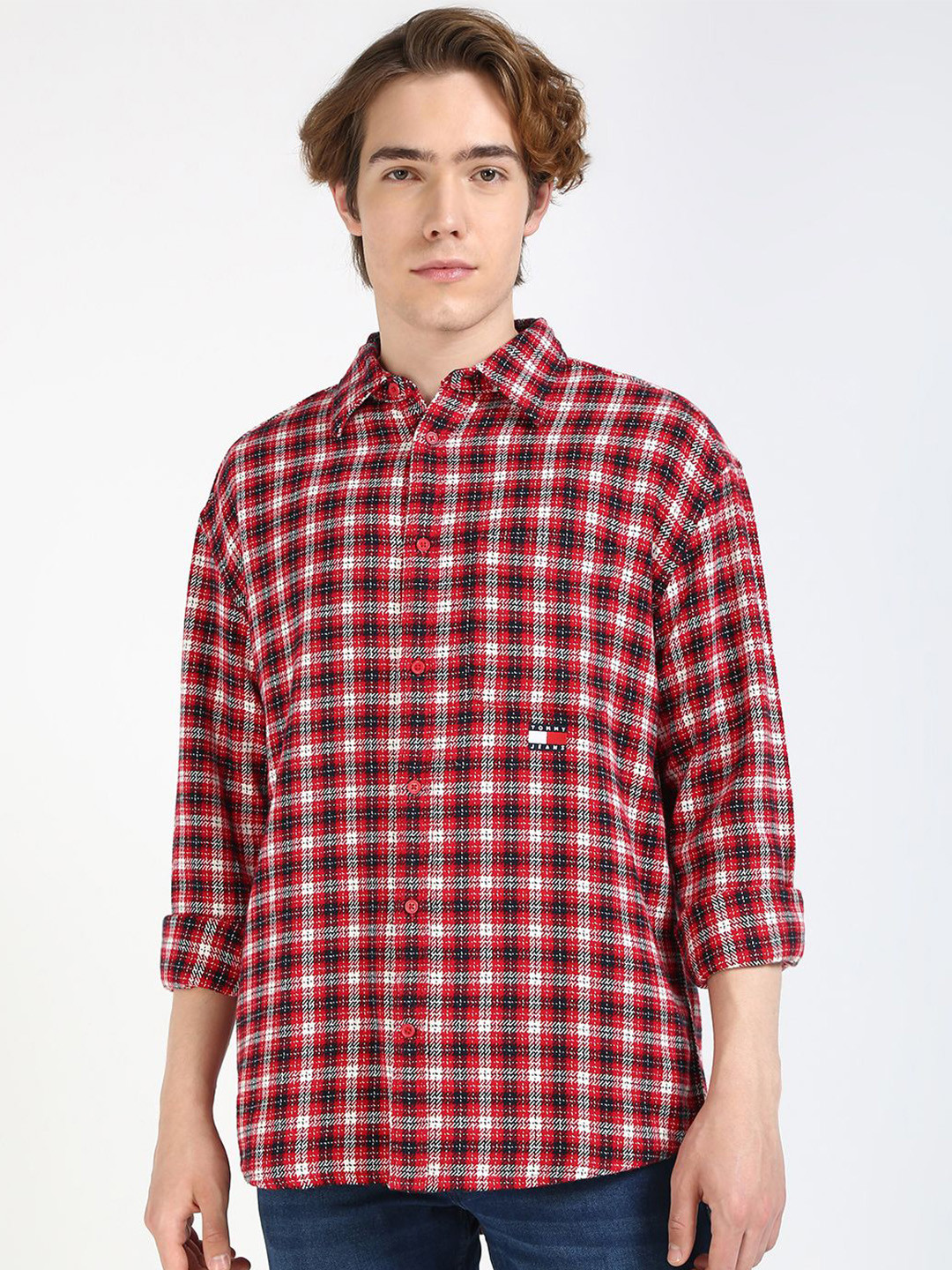 Tommy Hilfiger Men Spread Collar Micro Checked Cotton Casual Regular Fit Shirt