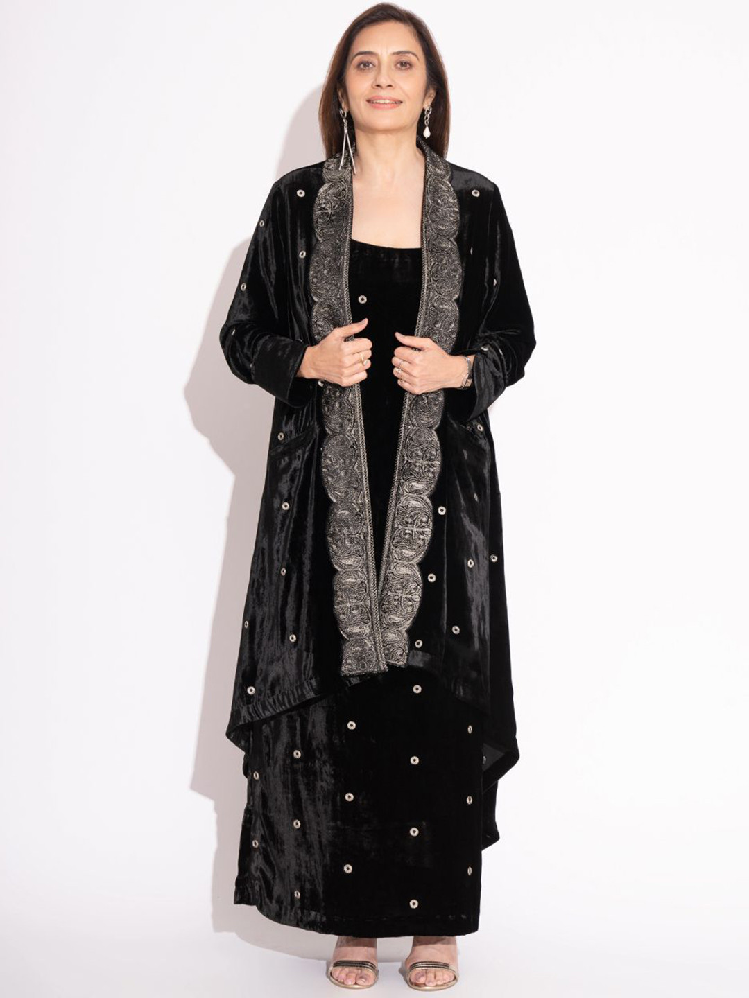 HOUSE OF INARI Women Collarless Ethnic Motifs Embroidered Formal Tailored Jacket