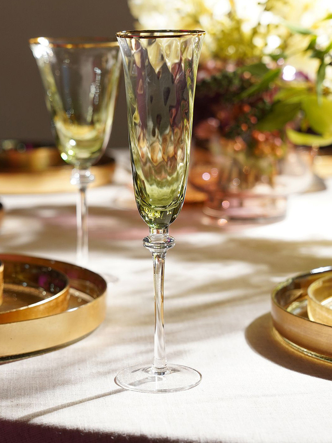 Pure Home and Living Green 2 Pieces Textured Dishwasher Safe Champagne Glass 240ml