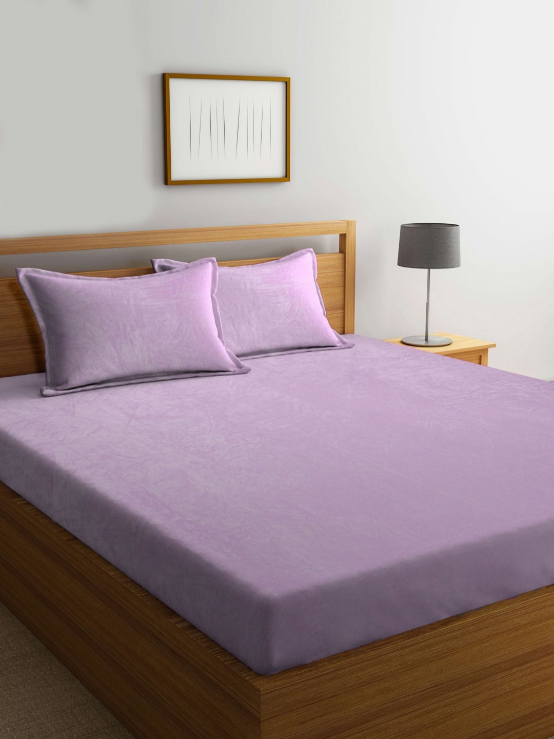 THE little BIG STORE Falleno Lavender Solid Wool 150 TC Fitted King Superfine Bedsheet with 2 Pillow Covers-198 x 182 x 20 cm