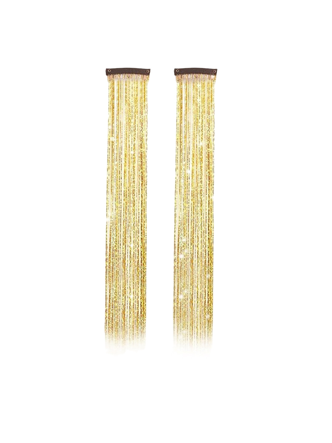 D-Divine Set Of 2 Clip-In Straight Coloured Tinsel Hair Extensions- Golden - 20 Inches