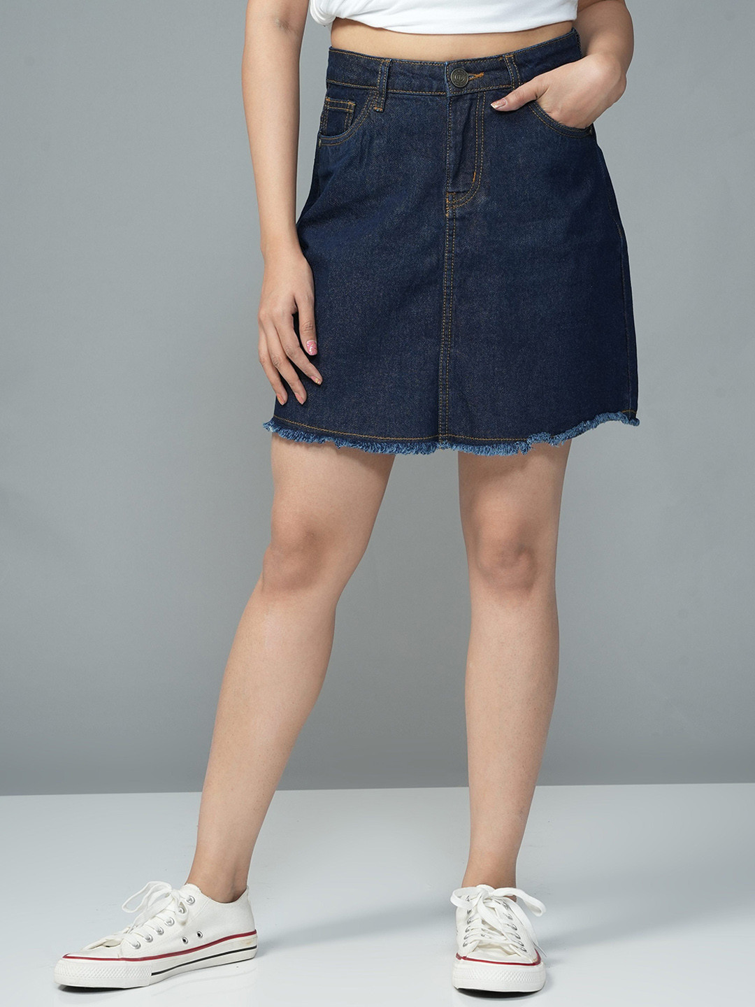 URBAN POCHE Women High Rise Denim Skirt