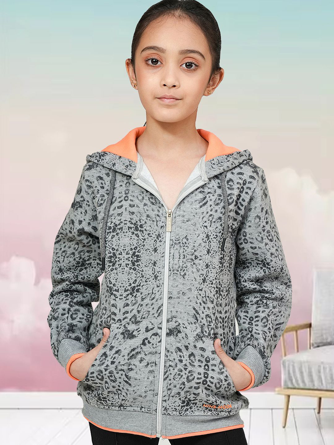 PAMPOLINA Girls Animal Skin Printed Hooded Sweatshirt