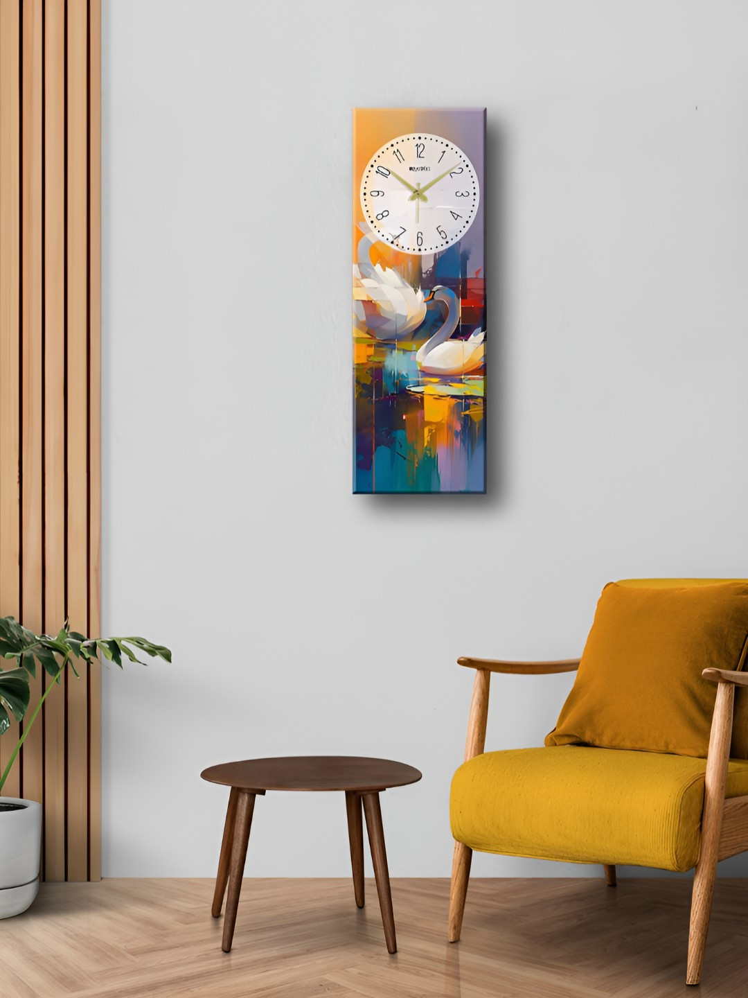 OLIVE TREE Blue & Yellow Printed Rectangle Wooden Contemporary Wall Clock