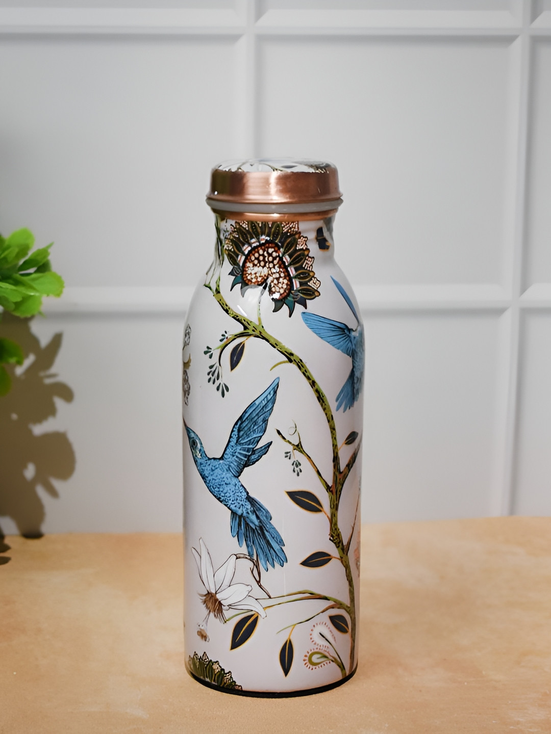 WeWrapSmile Off White Floral Copper Spill Proof Water Bottle - 530ml