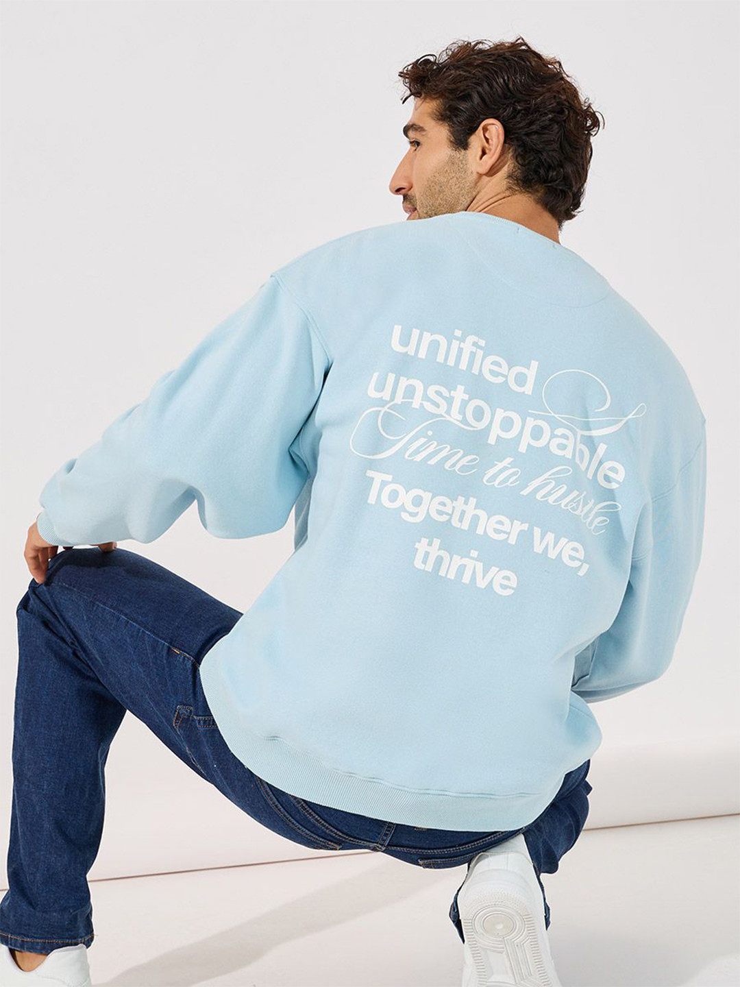 Styli Typography Printed Round Neck Cotton Boxy Fit Pullover