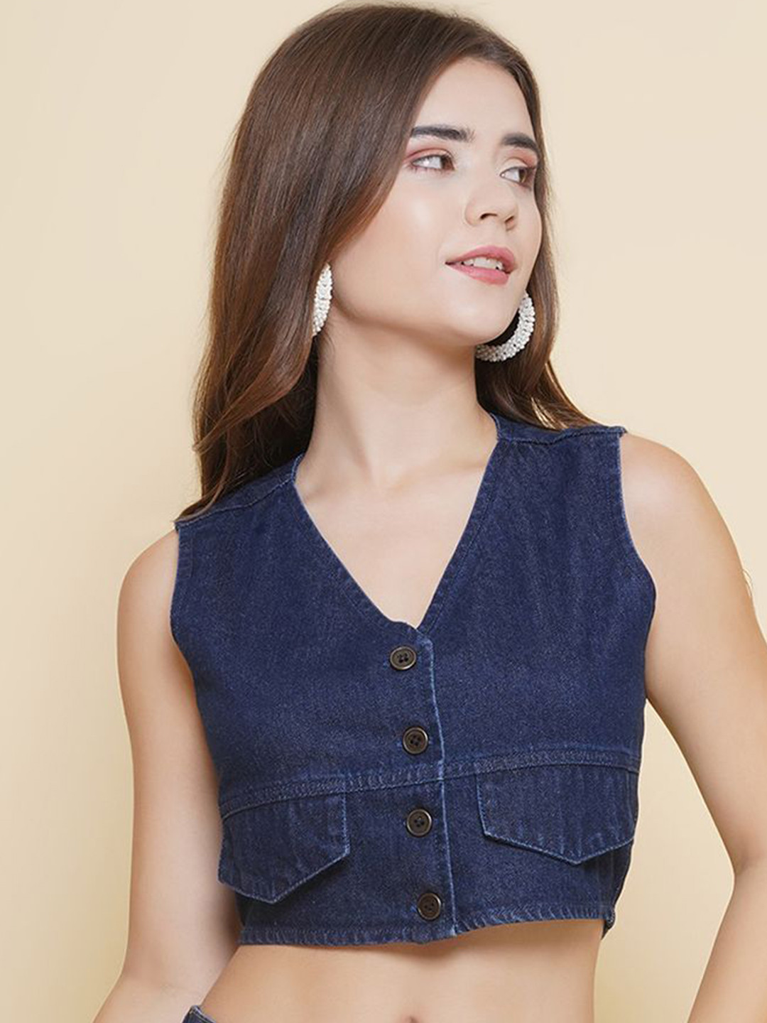 PUELLA Women Denim Shirt Style Crop Top
