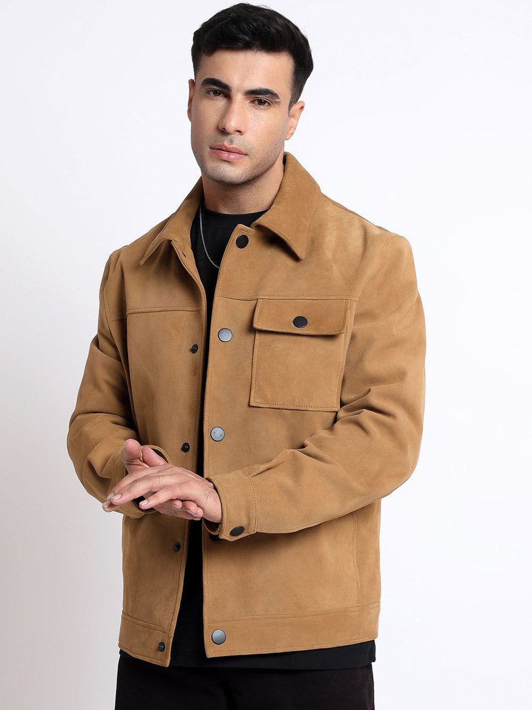 Saint G Men Camouflage Satin Water Resistant Leather Jacket