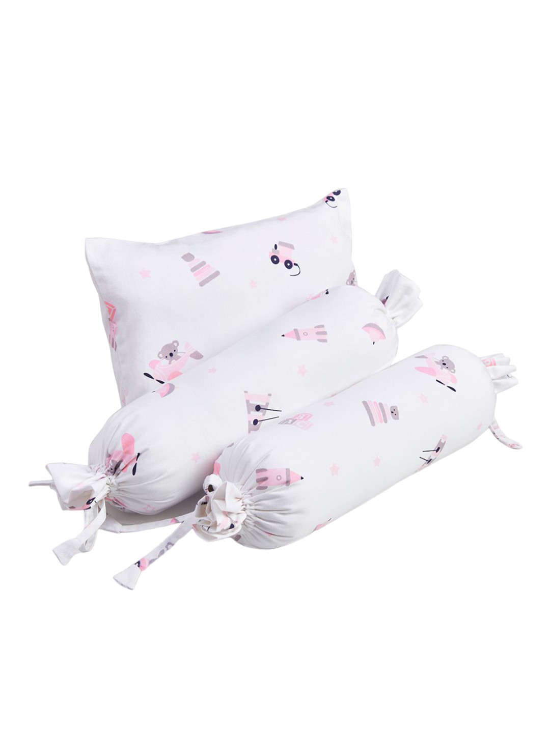 The White Cradle Pack Of 3 White & Pink Printed Breathable Pure Cotton Baby Pillow