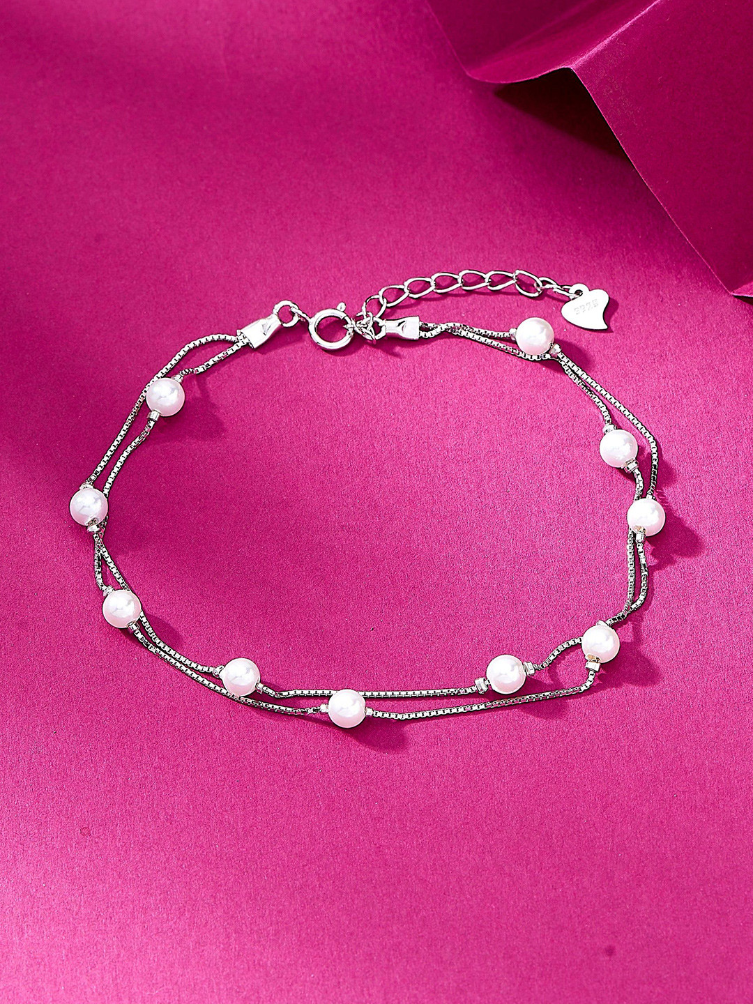 Nipura 925 Sterling Silver Rhodium-Plated Venus Pearl Beaded Charm Bracelet