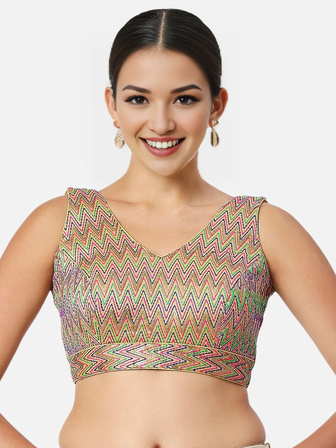 Biyu Embroidered V-Neck Threadwork Readymade Saree Blouse