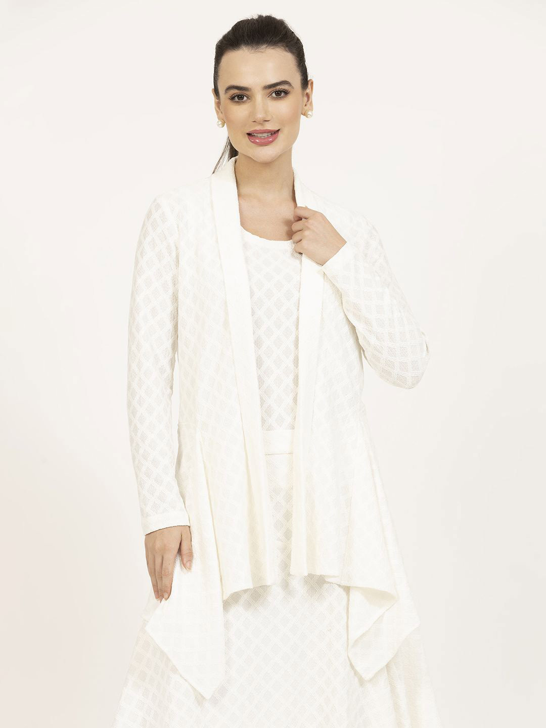 OFFICE & YOU Self Design Textured Open Front Shrug
