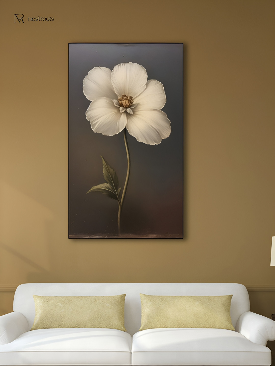 nestroots White & Grey Delicate Flower Vintage Canvas Painting Wall Art