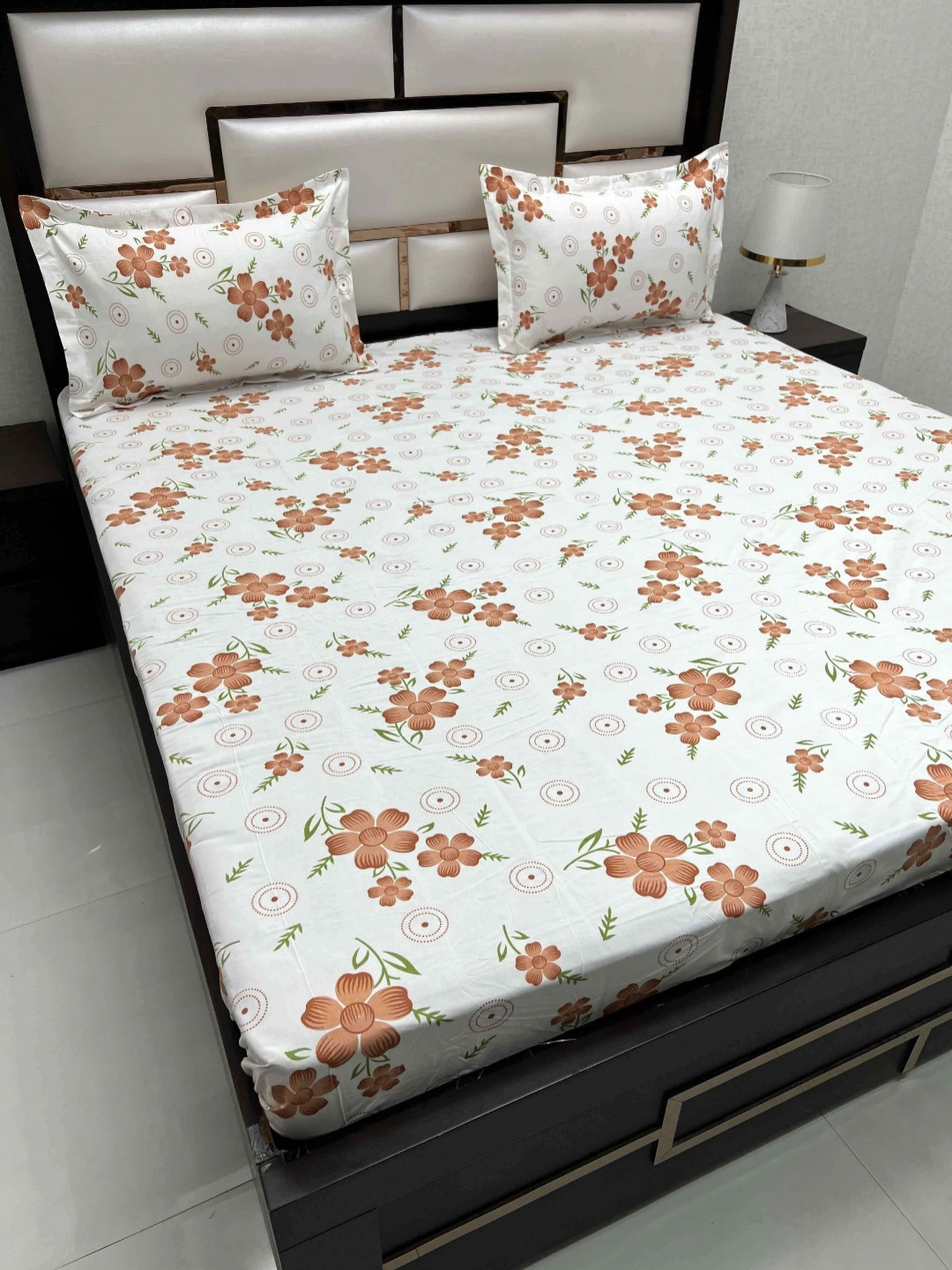 Pure Decor White Floral Pure Cotton 220 TC Queen Fine Bedsheet with 2 Pillow Covers-90 x 100 inches