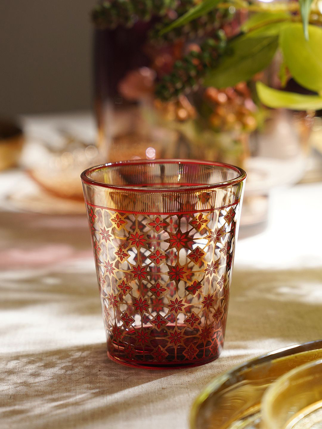 Pure Home and Living Red & Gold Toned 2 Pieces Food-Safe Water Glass 450ml