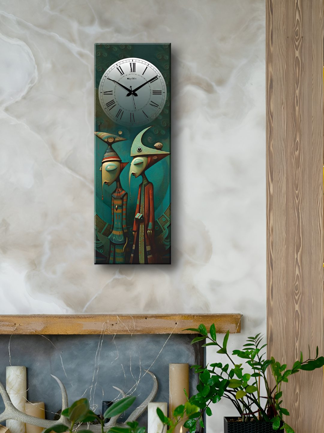 OLIVE TREE Green and White Printed Wooden Contemporary Analogue Wall Clock