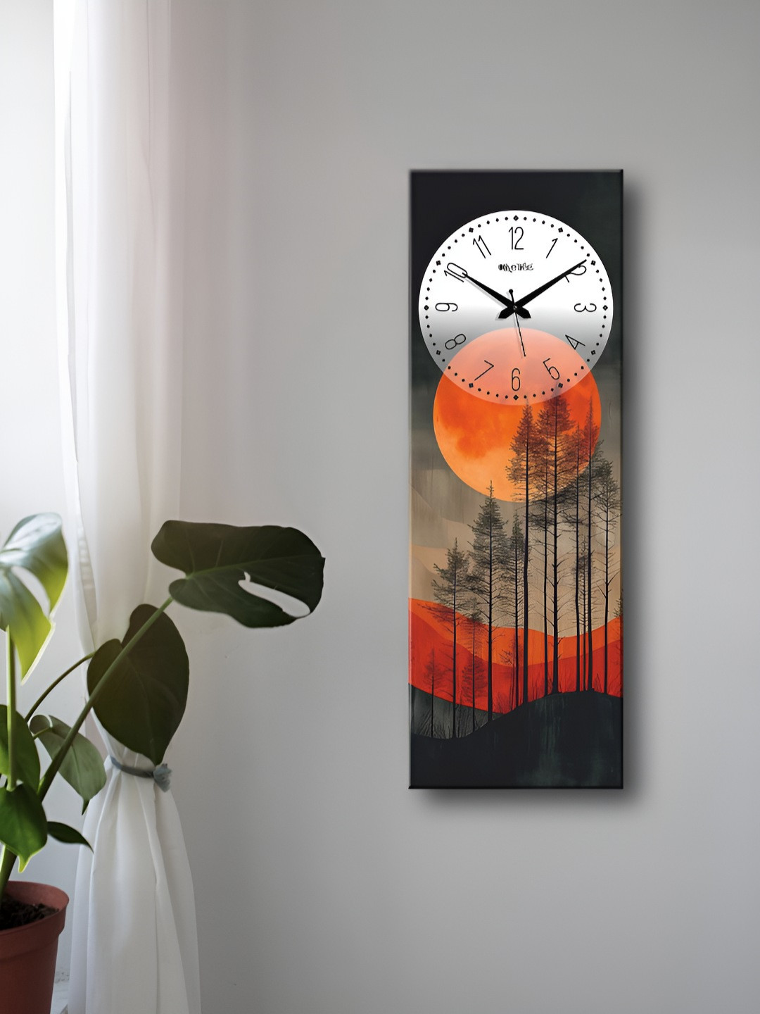 OLIVE TREE Orange and White Printed Wooden Contemporary Analogue Wall Clock