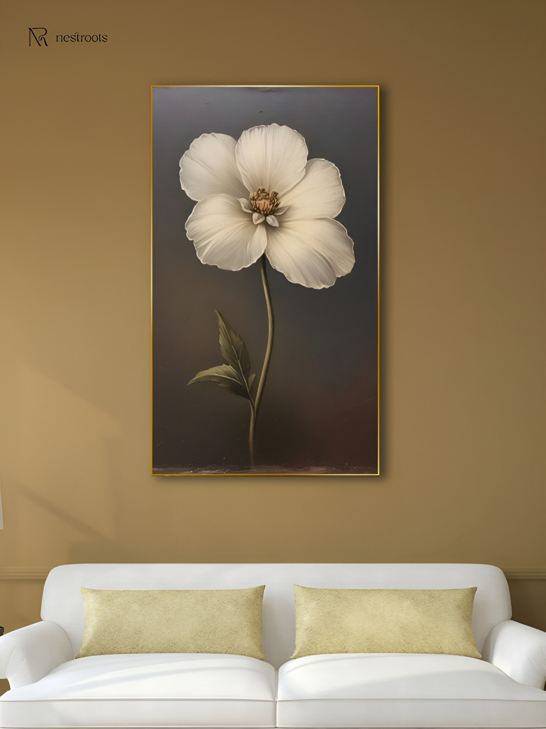 nestroots Brown & White Flower Printed Canvas Wall Art
