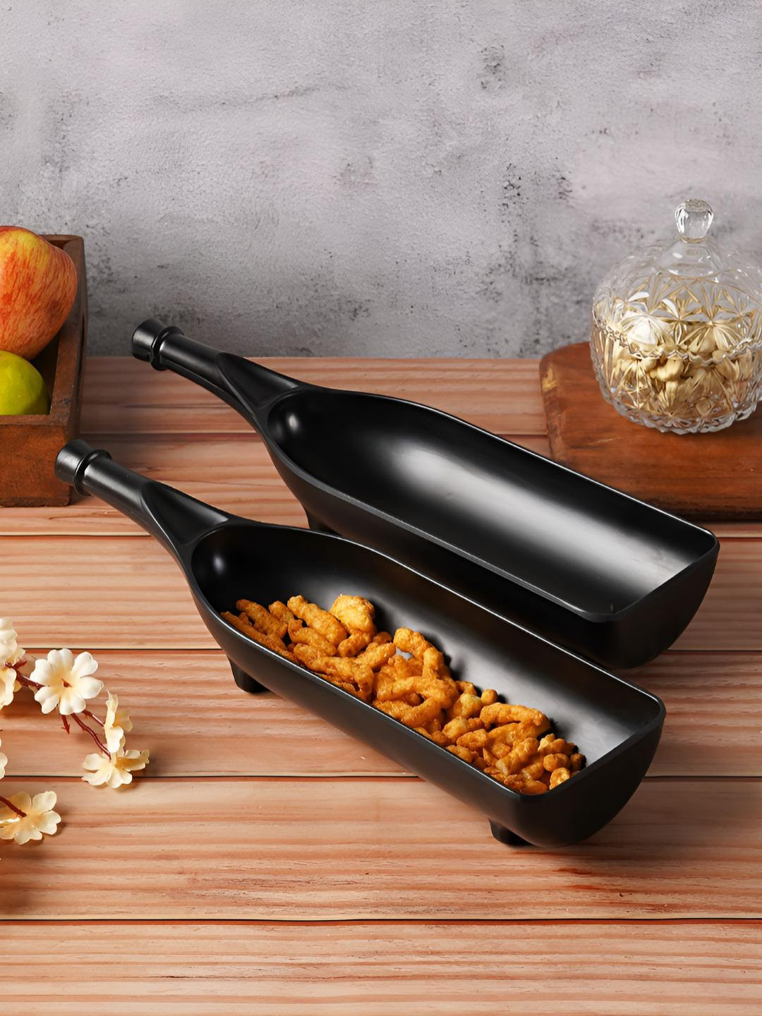 Aura Black 2 Pieces Bottle Shaped Food Platters