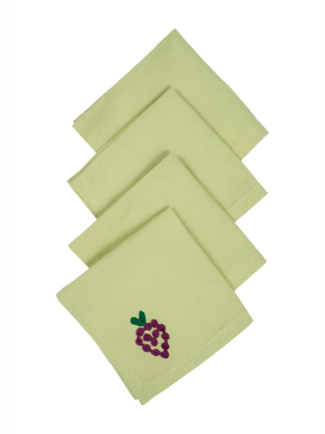 Ratan Cart Green & Red 4 Pieces Grape Embroidered Pure Cotton Table Napkins