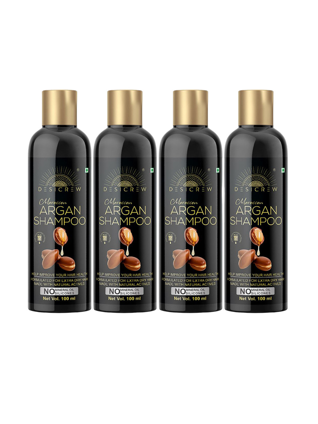 Desi Crew Set Of 4 Moroccan Argan Shampoo For Healty Hair - 100 ml Each
