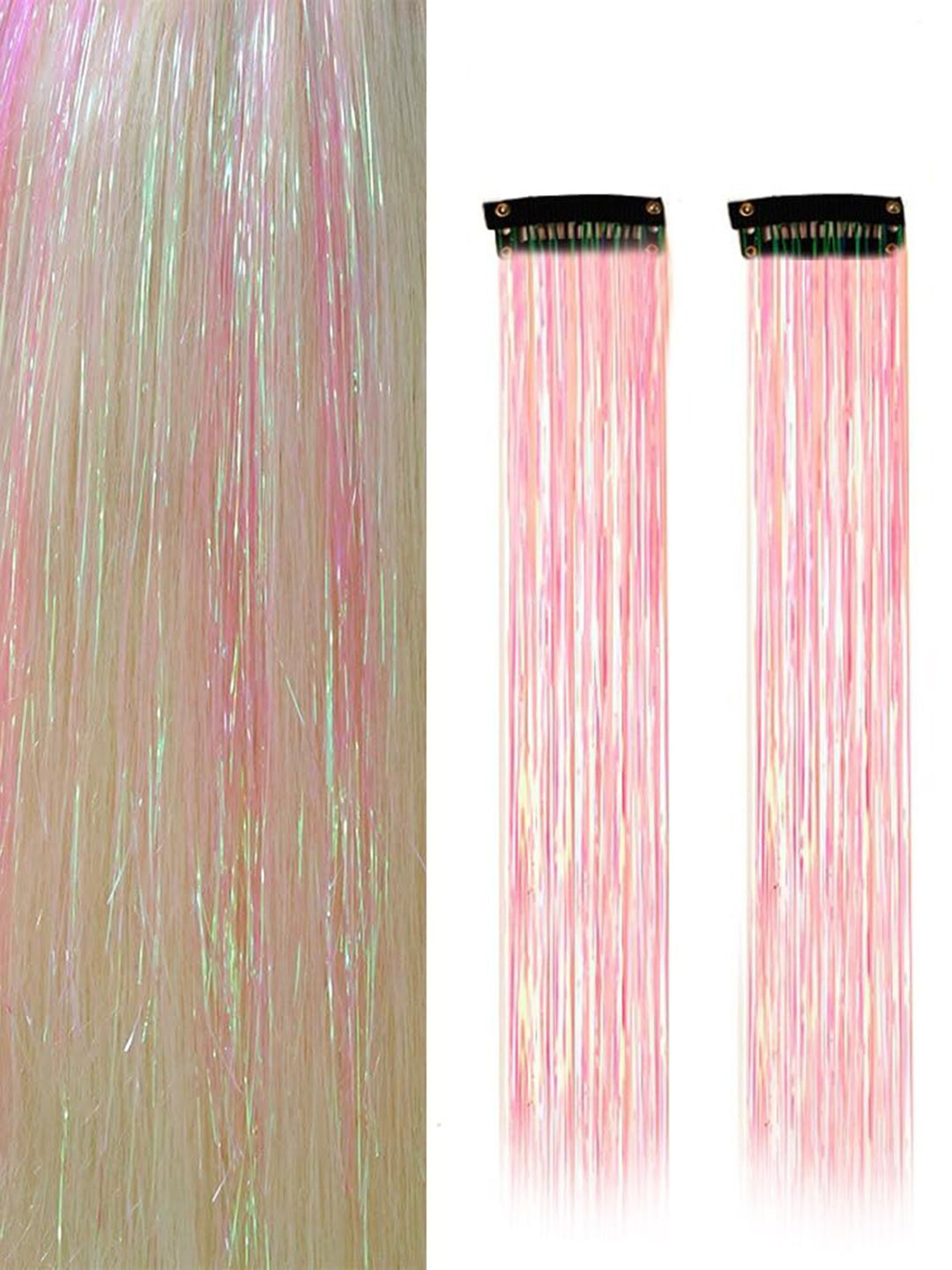 D-Divine 2Pcs Tinsel Clip-In Straight Coloured Strand Hair Extensions 50.8 cm - Light Pink