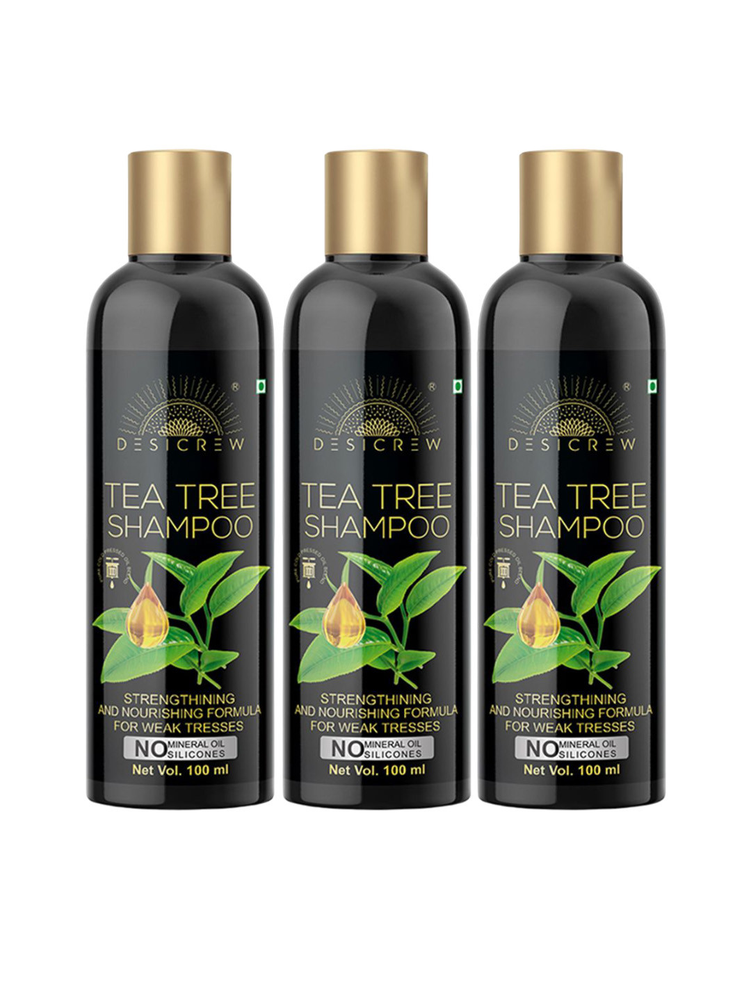 Desi Crew Set Of 3 Strengthening And Nourishing Formula Tea Tree Shampoo - 100 ml Each