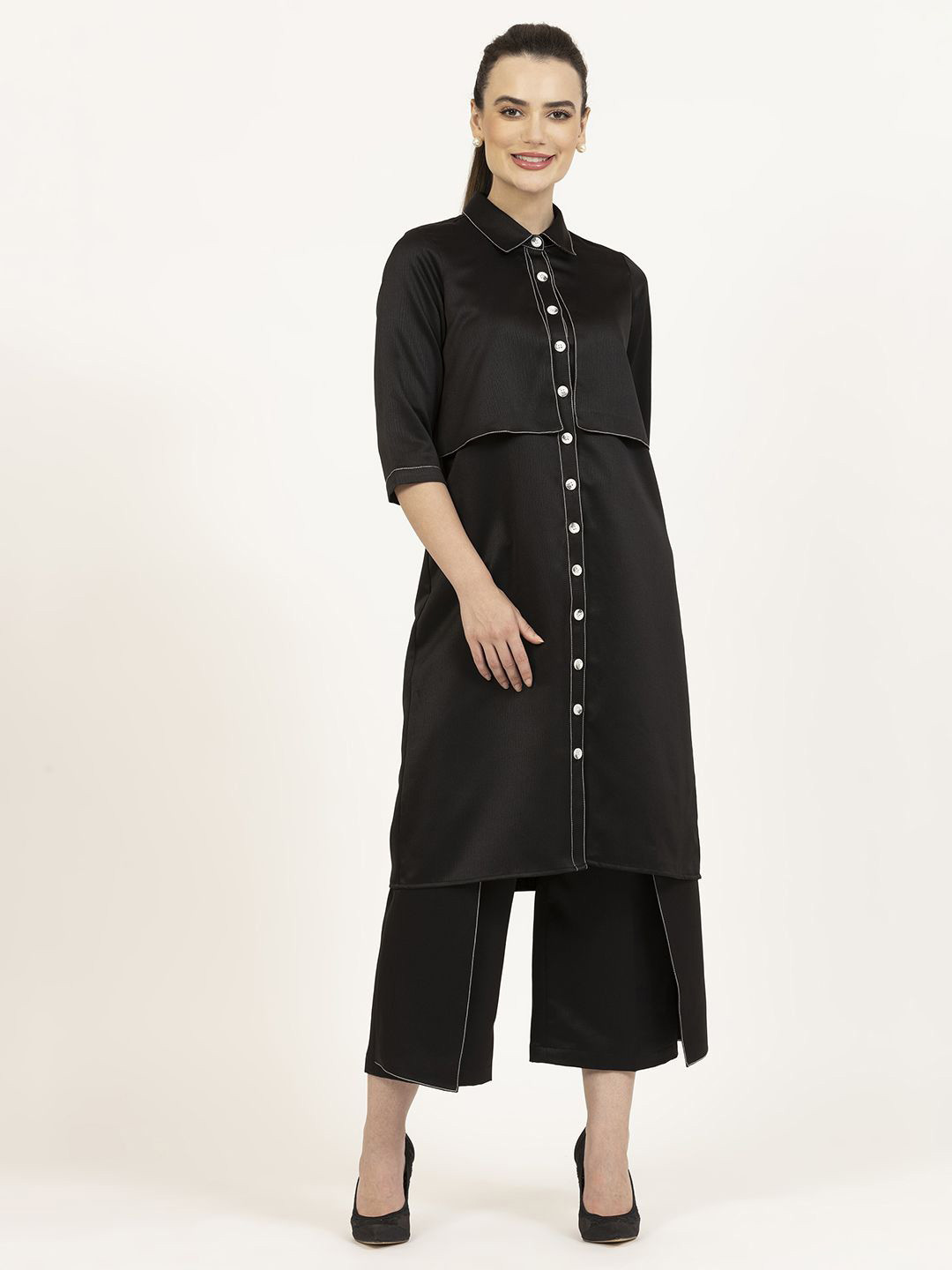 OFFICE & YOU Women Solid Shirt Collar Co-Ords Sets