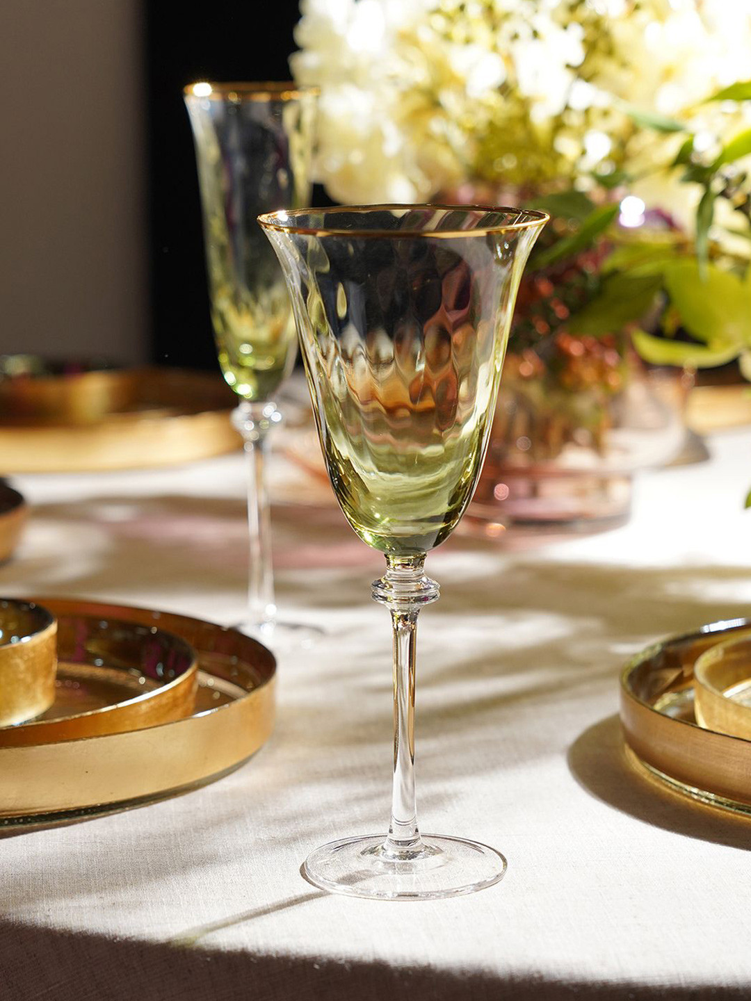 Pure Home and Living Green 2 Pieces Textured Dishwasher Safe Wine Glasses 240ml