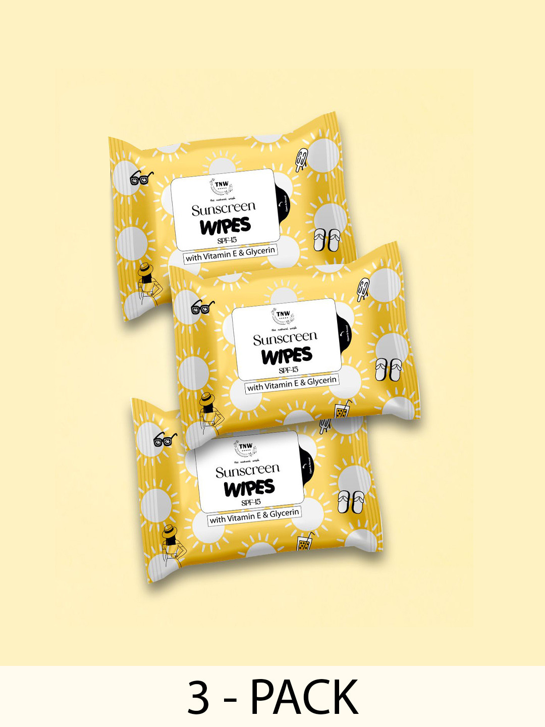 TNW the natural wash Set Of 3 Sunscreen Wipes With SPF15 & Vitamin E - 10 Wipes Each