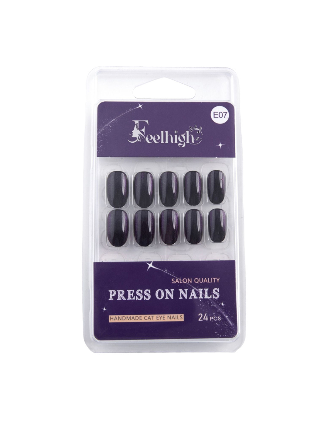 FEELHIGH Set Of 24 Press On Cat Eye Reusable Artificial Nails - E-07
