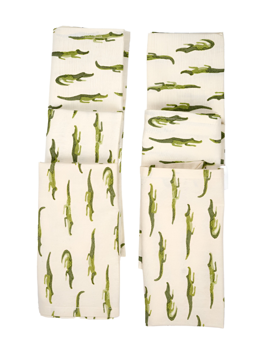 Ratan Cart Off White & Green 6 Pieces Aligator Printed Pure Cotton Table Napkins