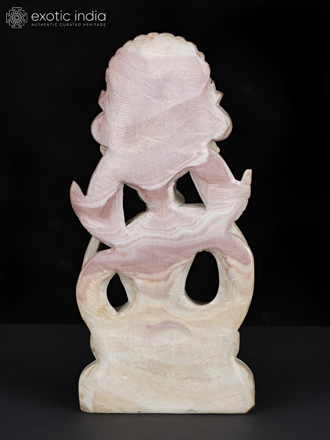 Exotic India Lord Ganesha Dancing on Serpent White Stone Natural Prayer Room Small Showpiece - 12 Inches