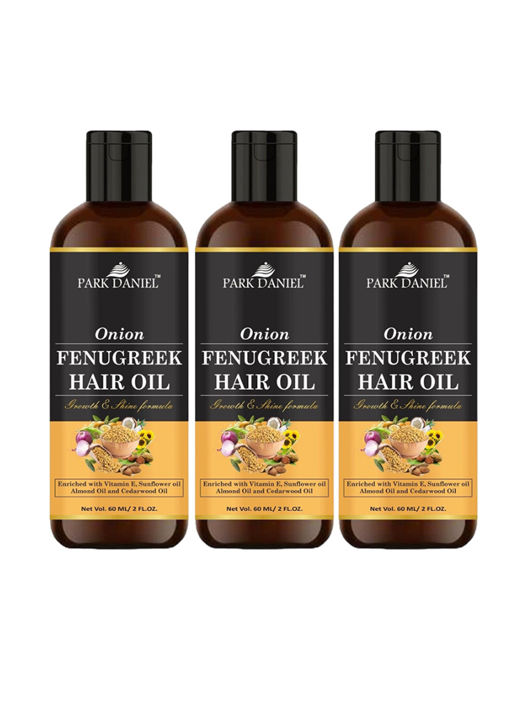 Park Daniel Set of 3 Onion Fenugreek Hair Oil with Vitamin E & Almond Oil - 60 ml each