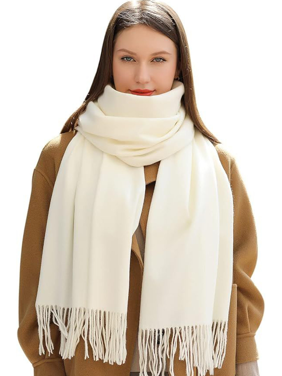 Alexvyan Women Winter Plain Solid Large Warm Fringed Woolen Soft Wrap & Stoles