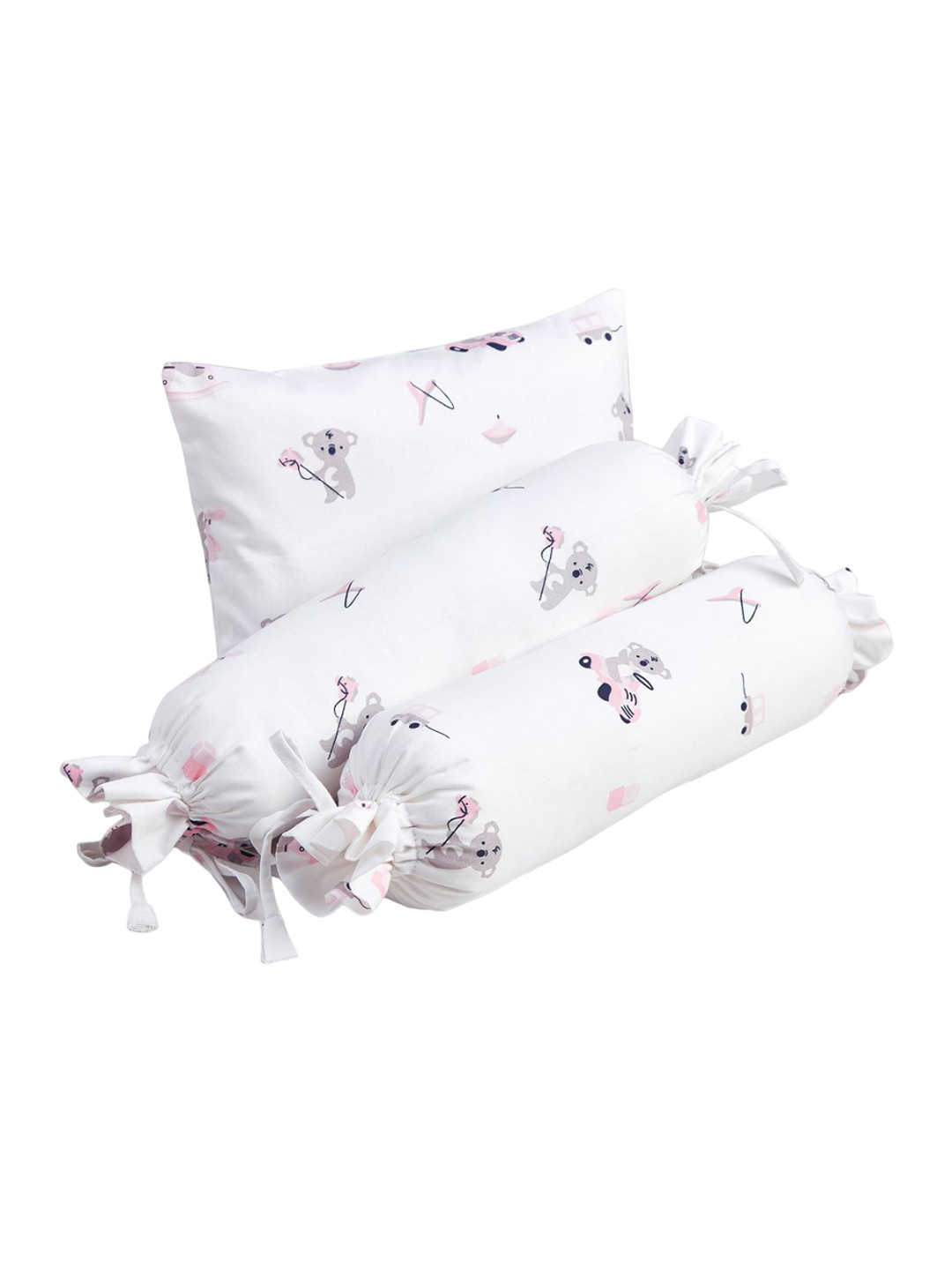 The White Cradle Kids 3-Pcs White & Pink Printed Breathable Pure Cotton Baby Pillow
