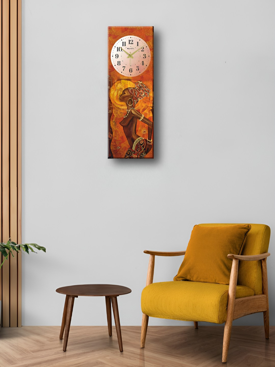 OLIVE TREE Brown & Orange-Coloured Printed Rectangle Wooden Contemporary Wall Clock