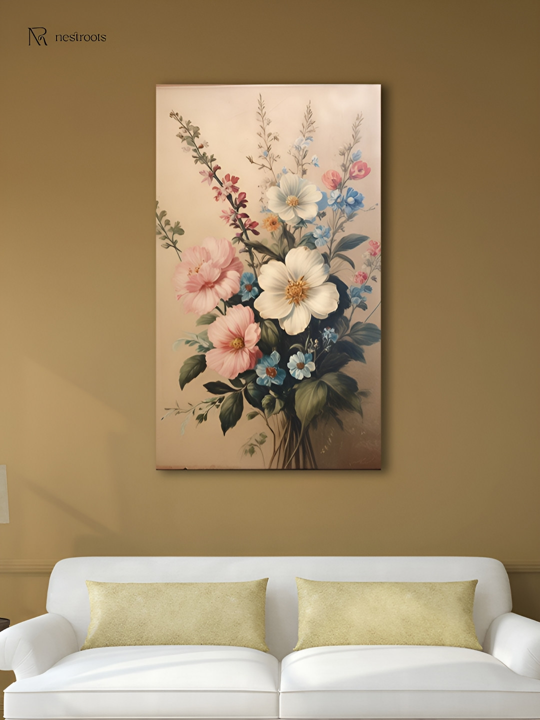 nestroots Peach & Green Vibrant Flowers in Vase Canvas Printed Canvas Wall Art