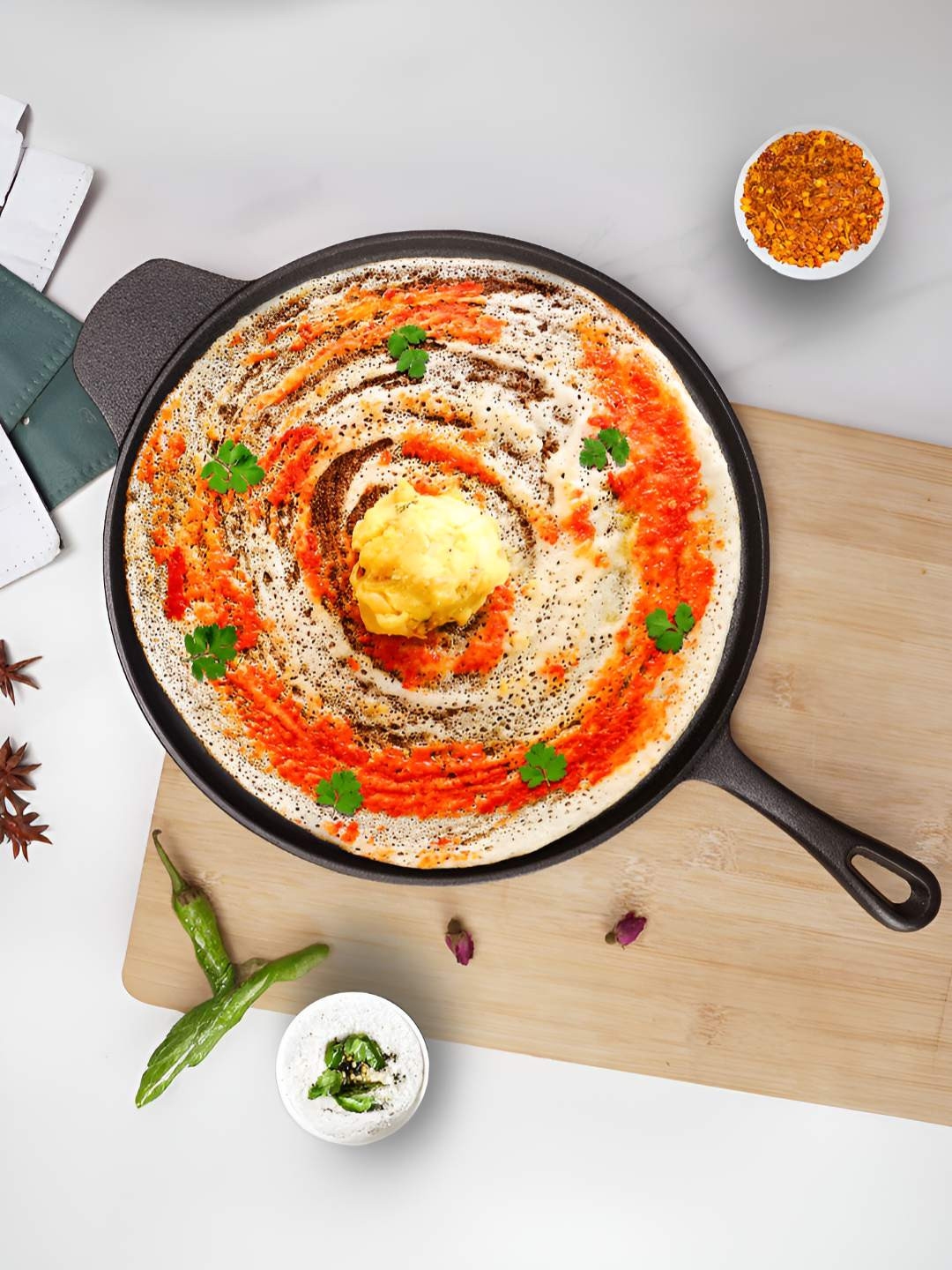 Solara Black Cast Iron Dosa Tawa with 2 Loops 12 inch (30 CM)