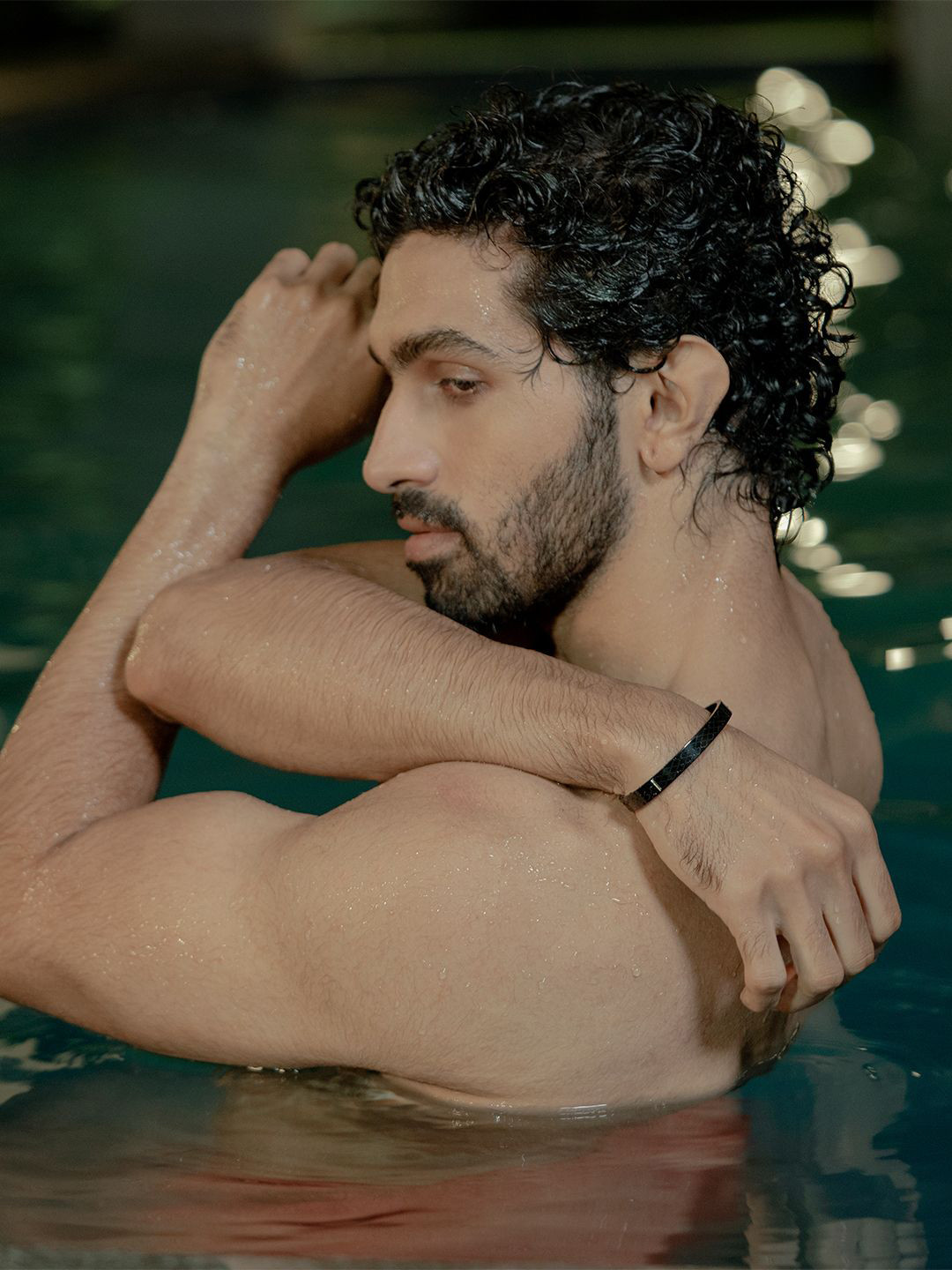 SWASHAA Men Ian Stainless Steel Rhodium-Plated Kada Bracelet