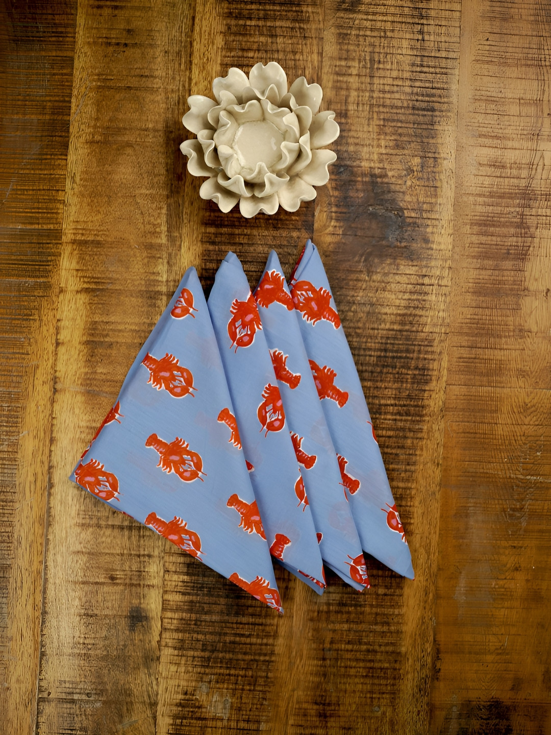 Ratan Cart Blue & Orange Colored 4 Pieces Lobaster Printed Table Napkins