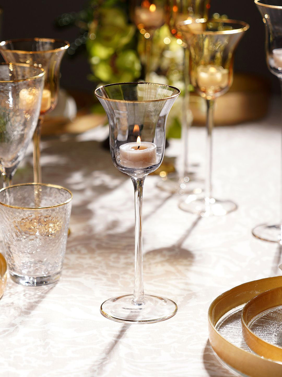 Pure Home and Living Grey & Gold Toned Glass Candle Holder