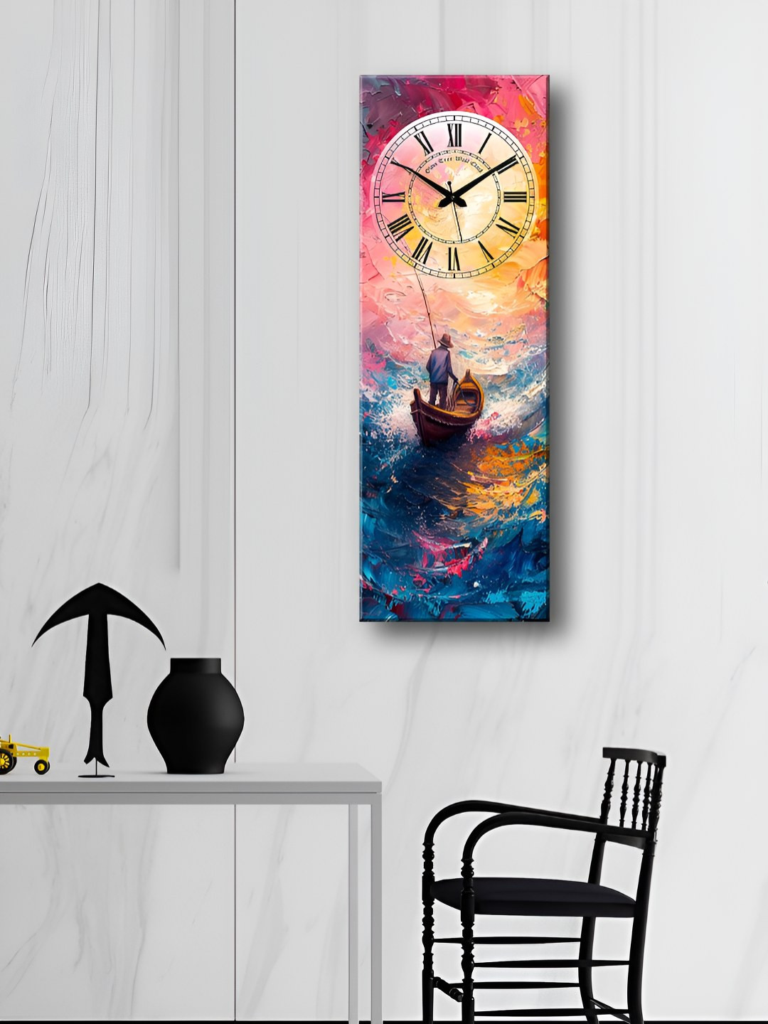 OLIVE TREE Red and White Printed Wooden Contemporary Analogue Wall Clock