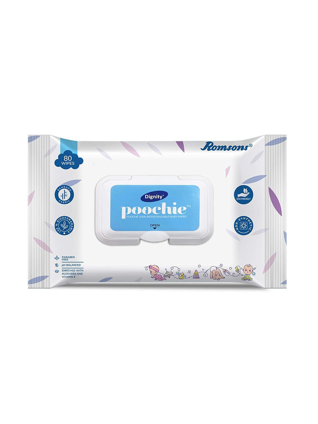Romsons Set Of 3 Dignity Poochie 100% Biodegradable Aloe Vera Baby Wipes - 80 Wipes Each