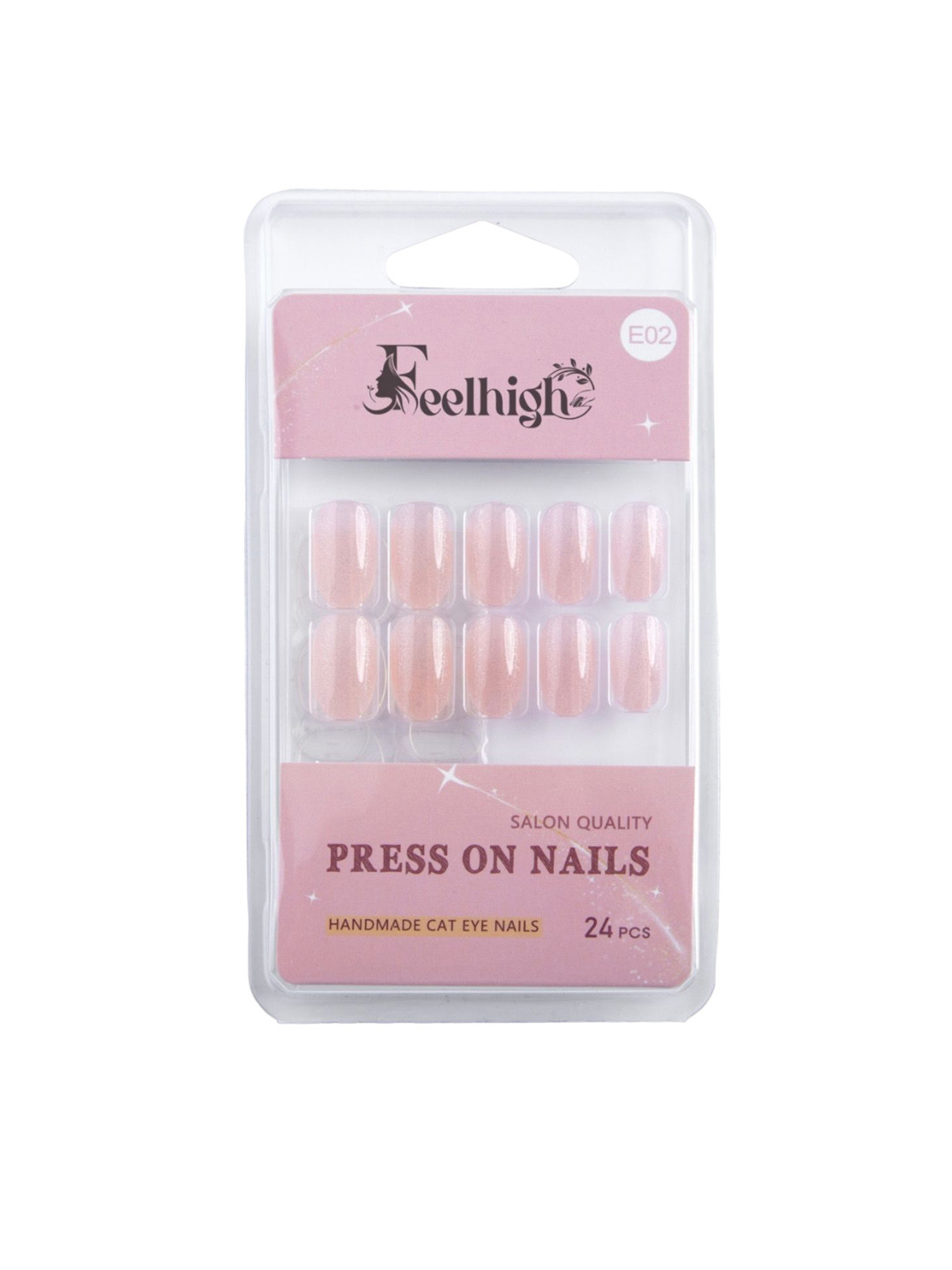FEELHIGH Set Of 24 Handmade Press On Cat Eye Salon Quality Reusable Nails - E-02