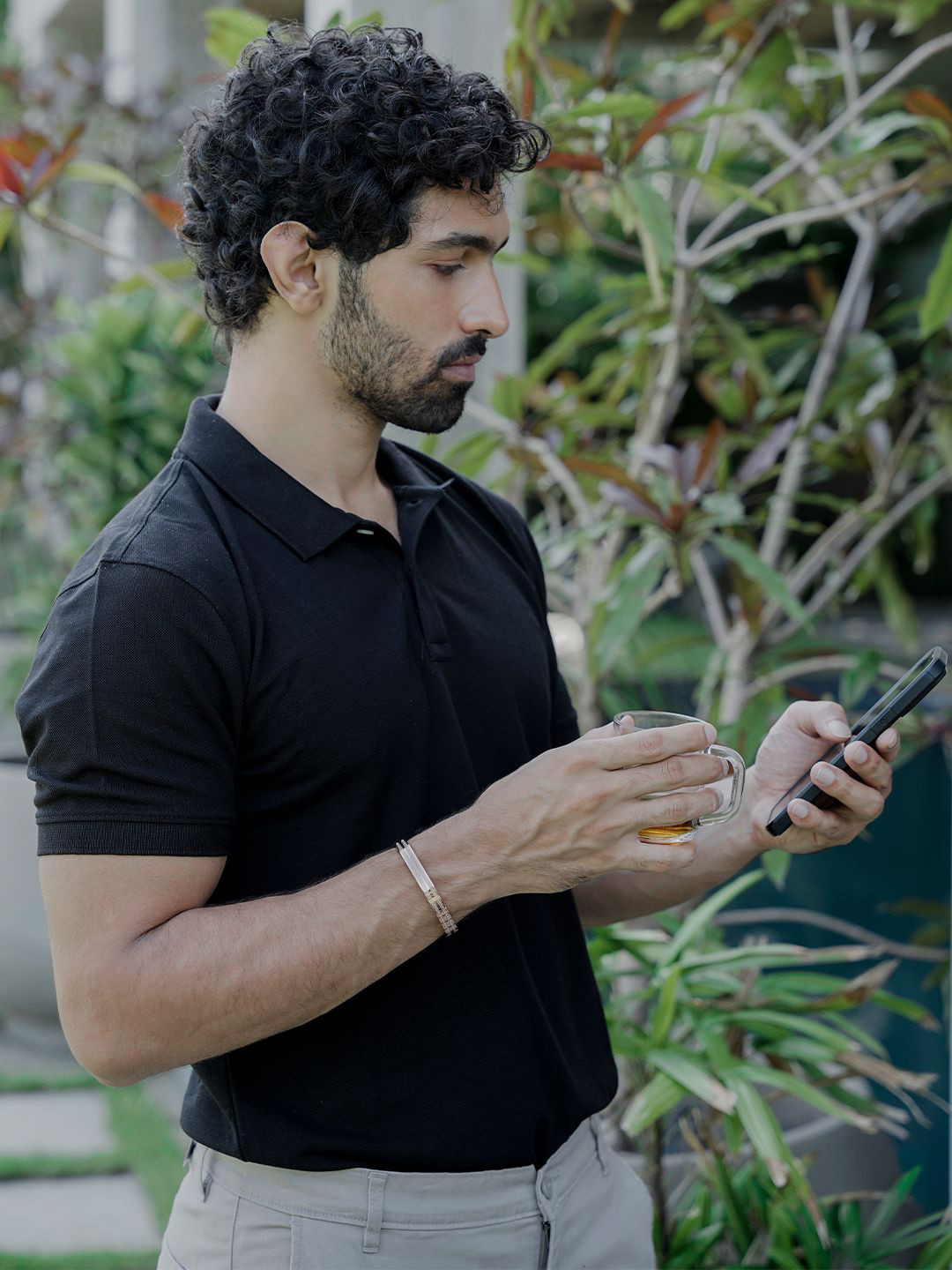 SWASHAA Men Miliano Stainless Steel Rose Gold-Plated Kada Bracelet