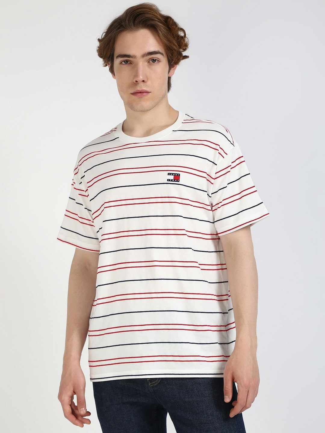 Tommy Hilfiger Men Striped Round Neck Cotton Relaxed Fit T-shirt