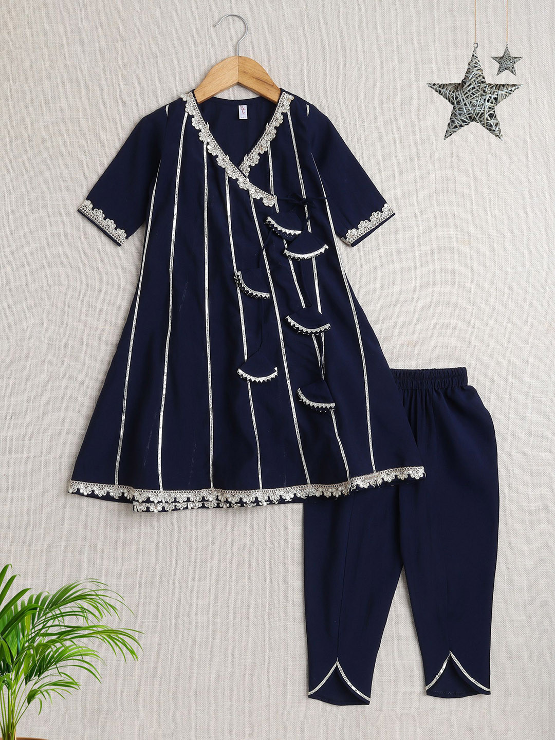 The Magic Wand Girls Embroidered Angrakha Gotta Patti Kurta With Sharara